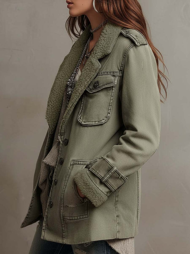 Annabelle | Women’s sherpa lined utility jacket with vintage olive finish