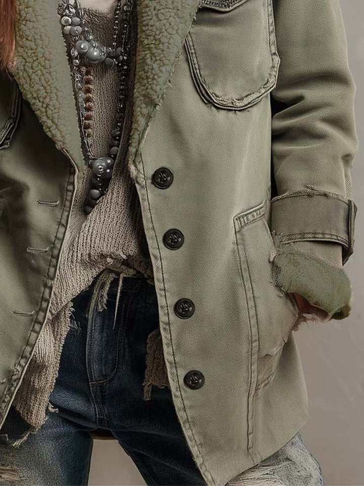 Annabelle | Women’s sherpa lined utility jacket with vintage olive finish