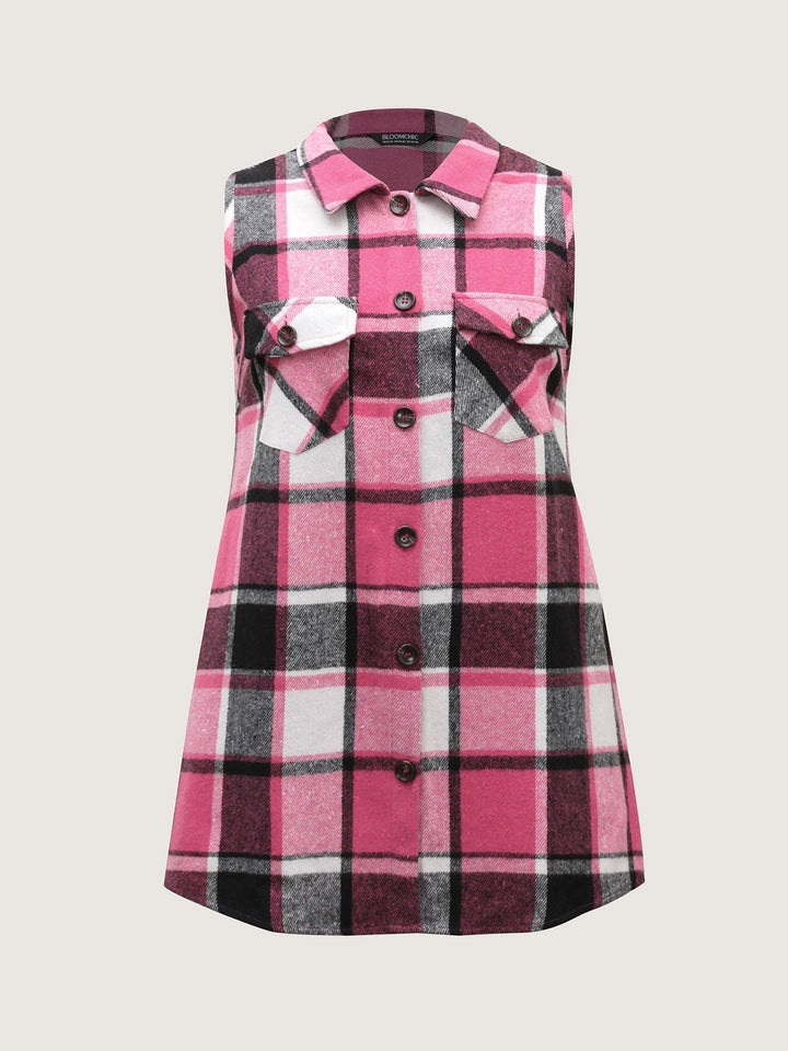 Lexie | Women’s plaid flap detail sleeveless vest with button closure