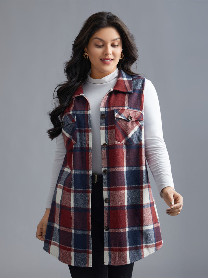 Lexie | Women’s plaid flap detail sleeveless vest with button closure