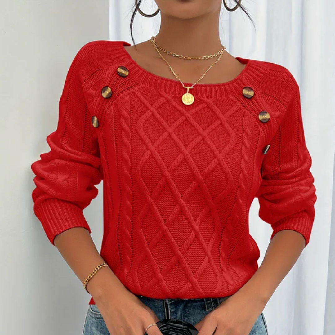 Gabby | Women’s knitted sweater with cable pattern and decorative buttons