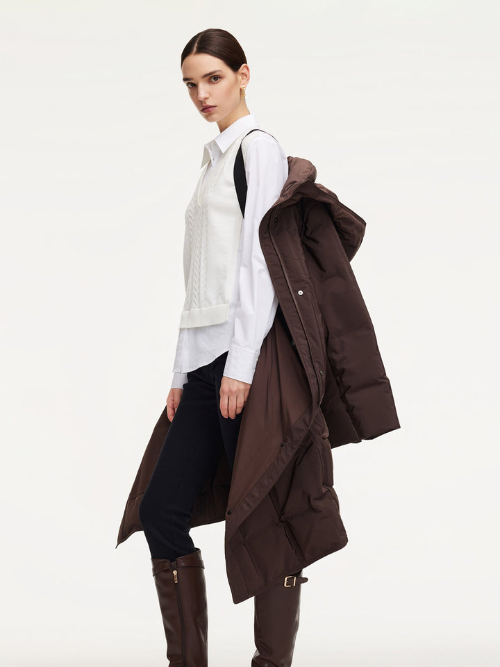 Ellyn | Women’s quilted hooded wrap overcoat with a structured winter silhouette