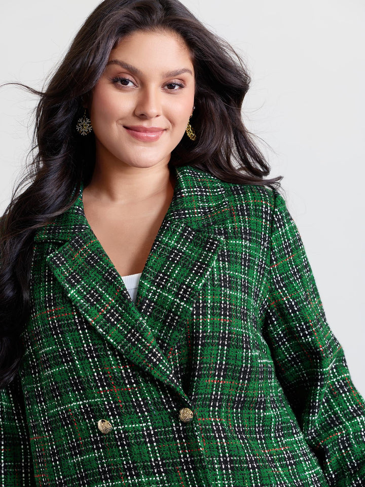 Quiana | Women’s tweed plaid double button jacket