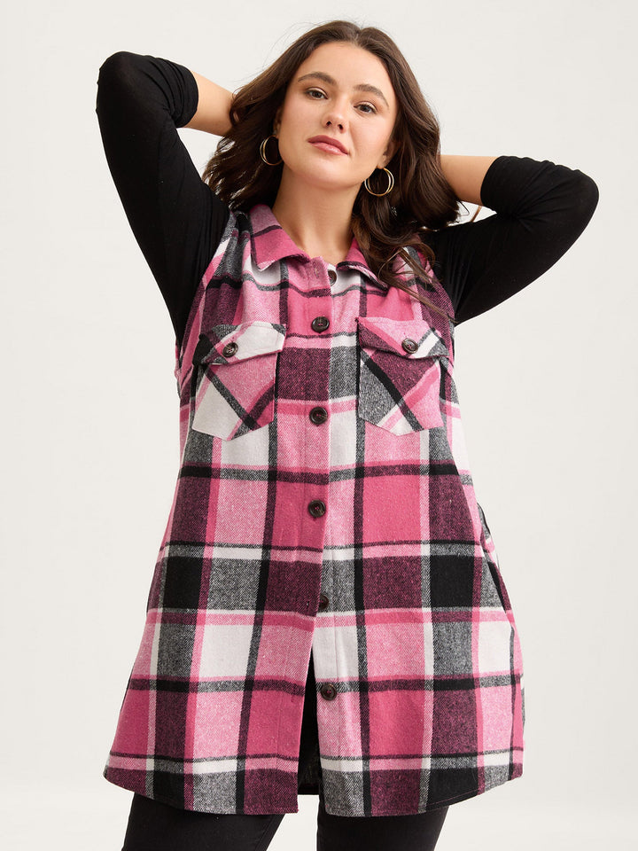 Lexie | Women’s plaid flap detail sleeveless vest with button closure