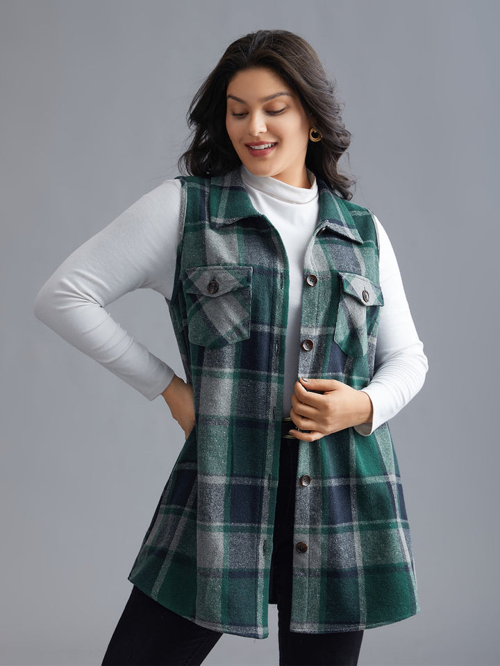 Lexie | Women’s plaid flap detail sleeveless vest with button closure