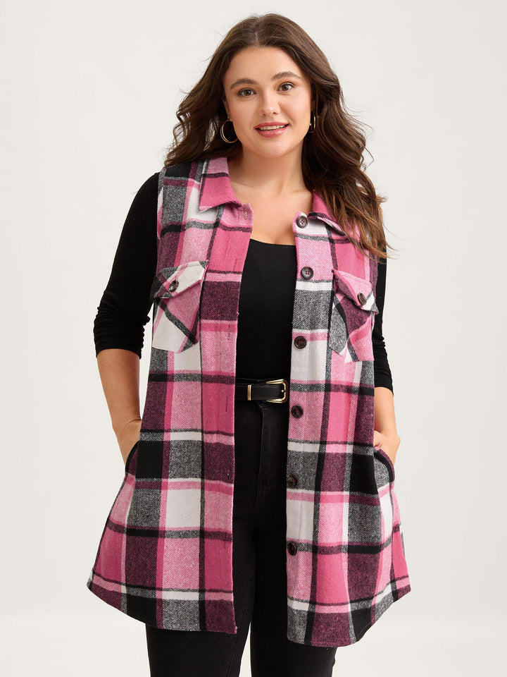Lexie | Women’s plaid flap detail sleeveless vest with button closure