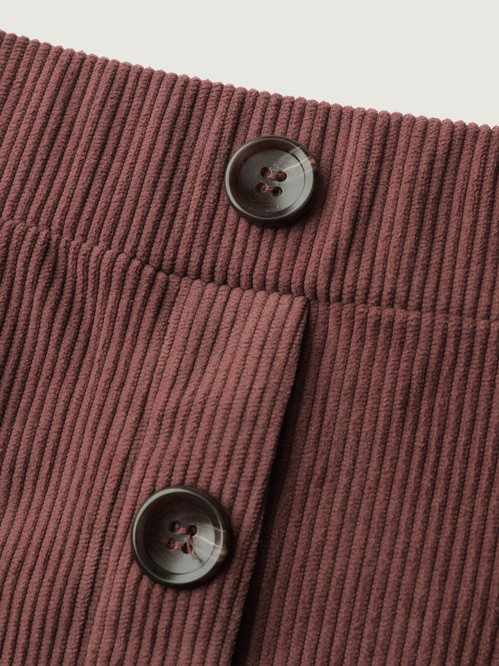 Lilia | Women’s corduroy button detail A-line midi skirt