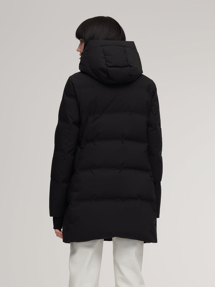 Arlae | Women’s long hooded winter jacket with a structured thermal silhouette