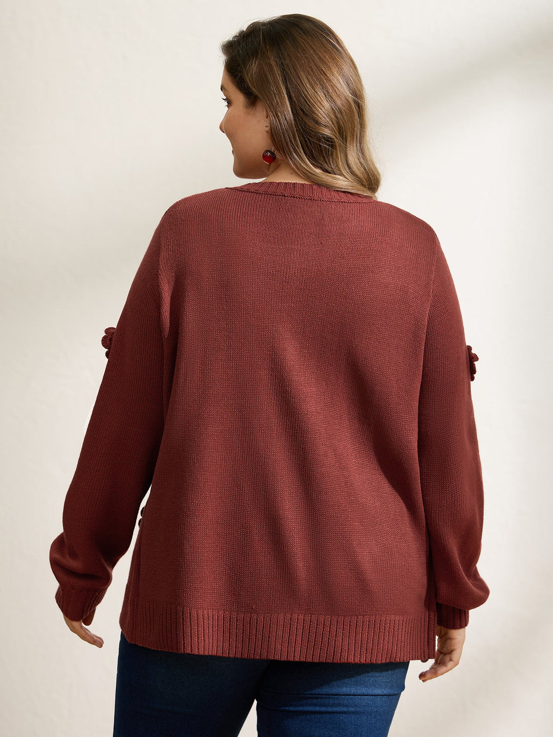 Tori | Women’s 3D floral applique button front knit cardigan