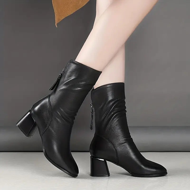 Eden | Women’s vegan leather boots with block heel and back zipper