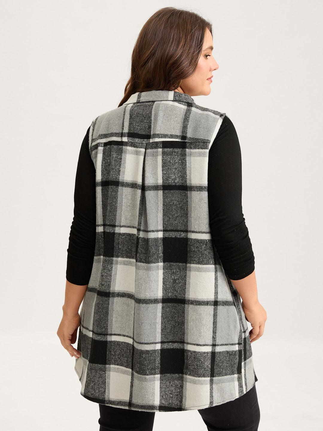 Lexie | Women’s plaid flap detail sleeveless vest with button closure