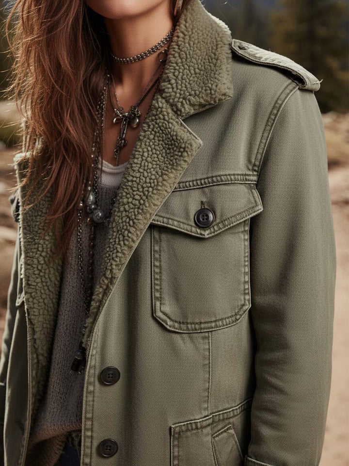Annabelle | Women’s sherpa lined utility jacket with vintage olive finish