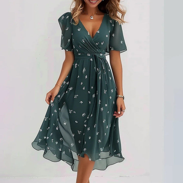Bell | Women’s wrap summer dress with v-neckline and short flutter sleeves