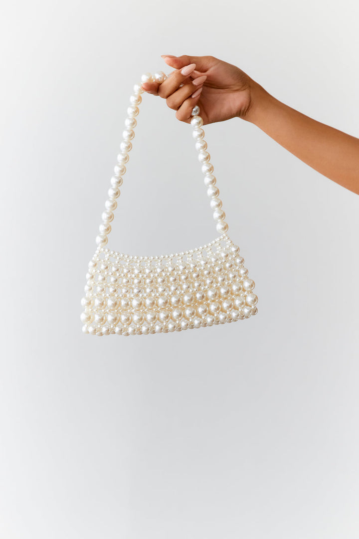 Maria | Women’s faux pearl shoulder bag with beaded strap
