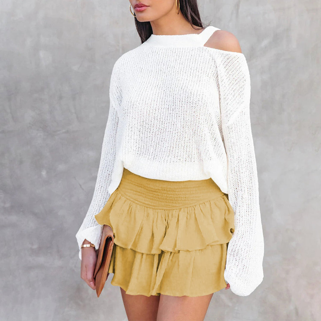 Pearl | Women’s ruffle mini skirt with smocked waistband and built-in shorts