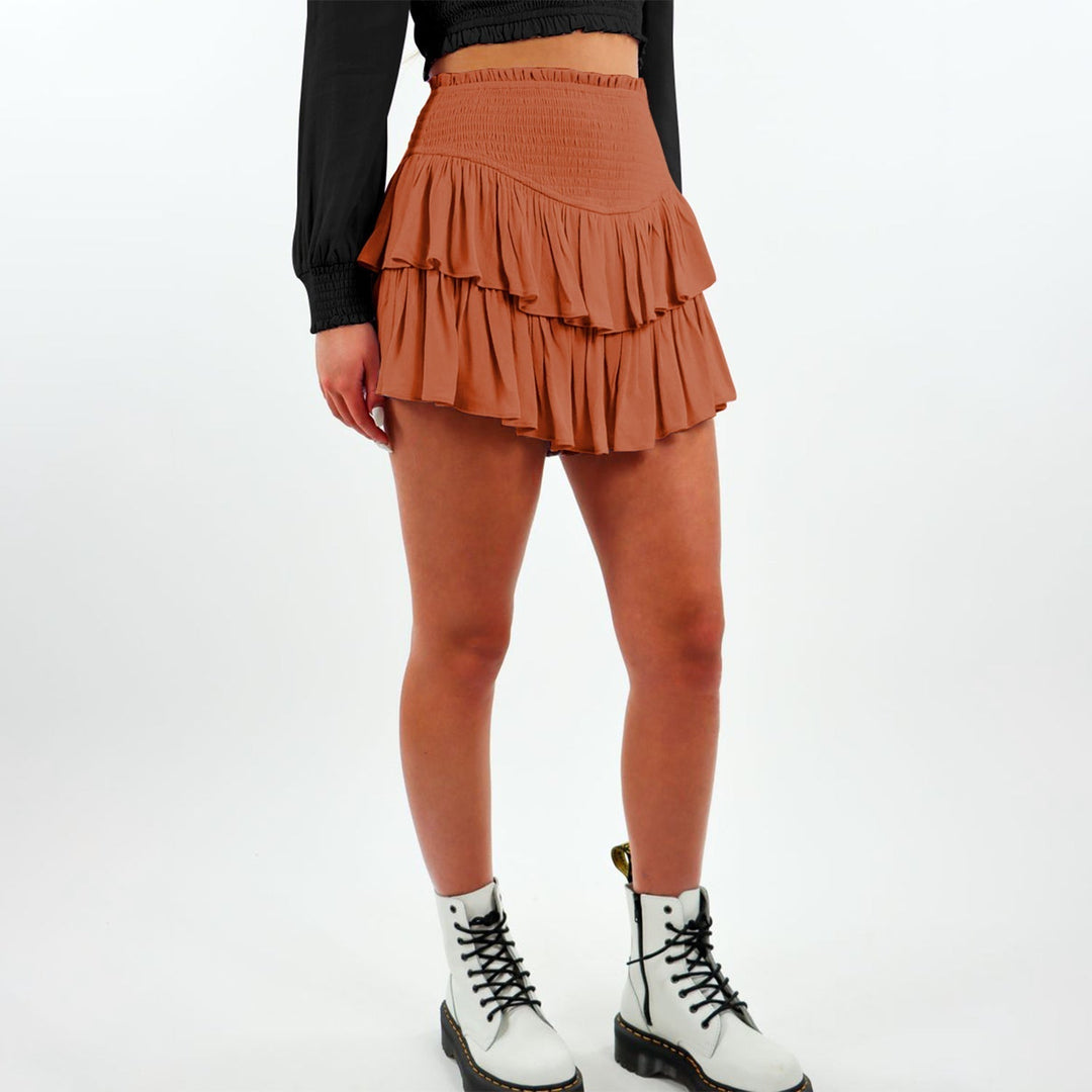 Pearl | Women’s ruffle mini skirt with smocked waistband and built-in shorts