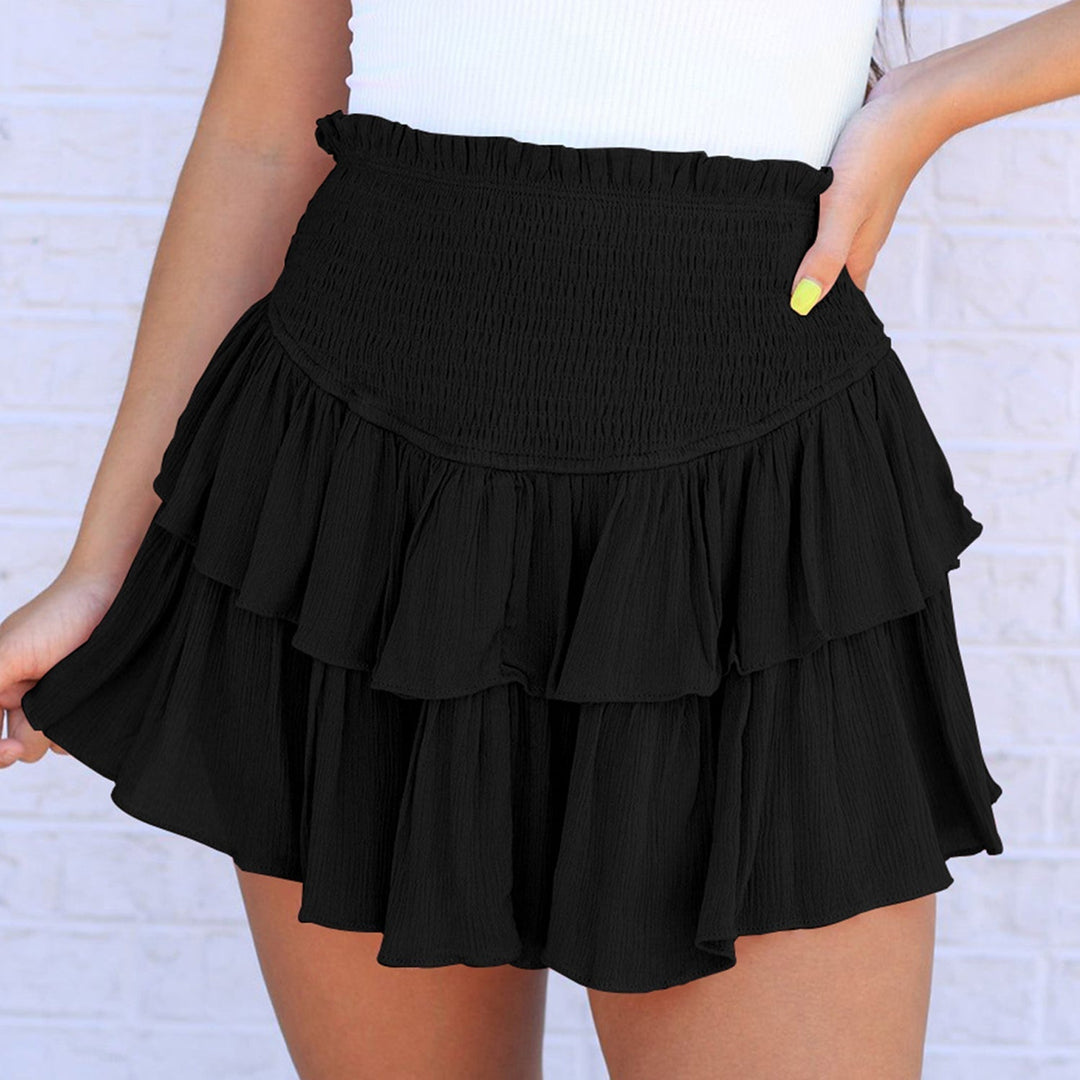 Pearl | Women’s ruffle mini skirt with smocked waistband and built-in shorts