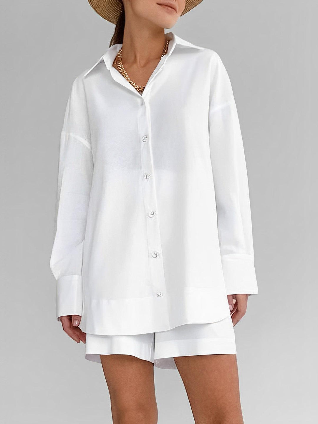 Bea| Women’s oversized button-up shirt with matching shorts