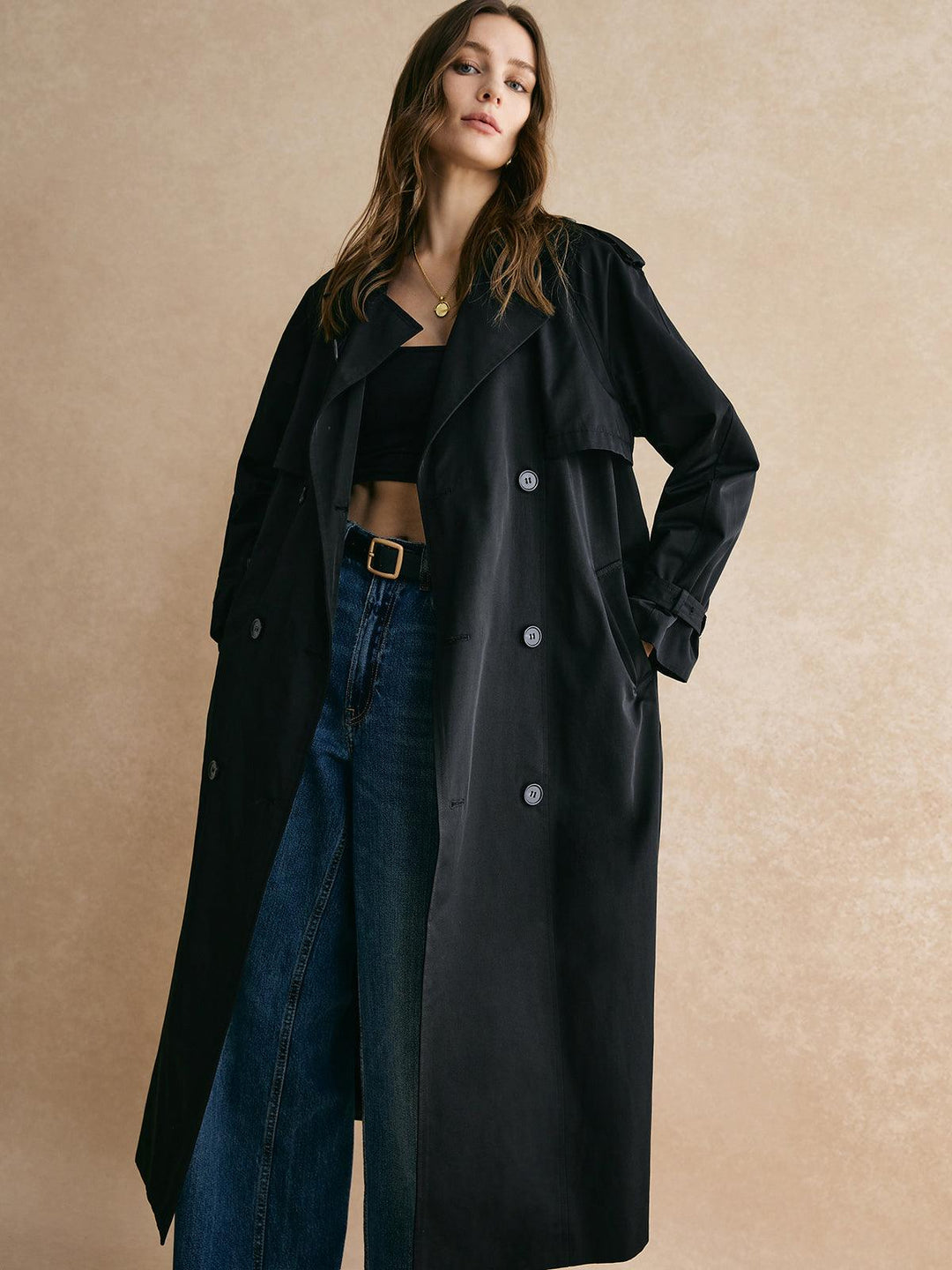Anastasia | Women’s long trench coat with wide lapels and double-breasted design