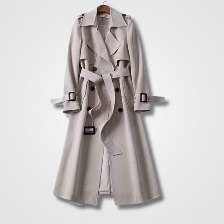Aurelle | Women's long belted trench coat with layered front