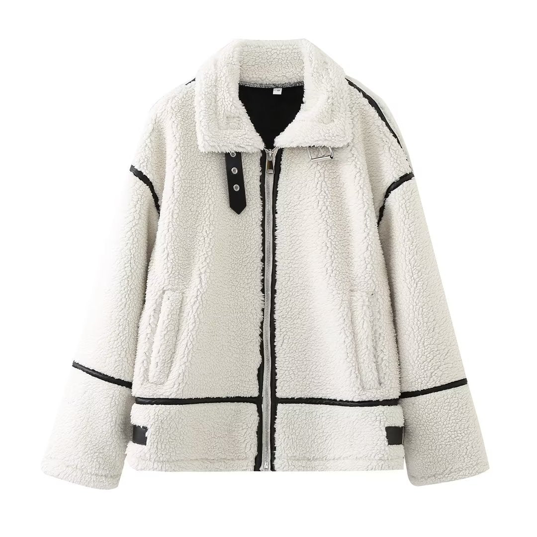 Eleanor | Women’s vegan sherpa jacket with leather accents