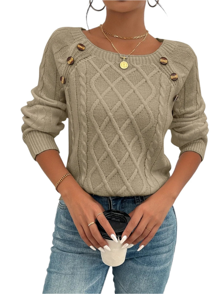 Ana | Women's cable pattern knitted sweater with crew neckline