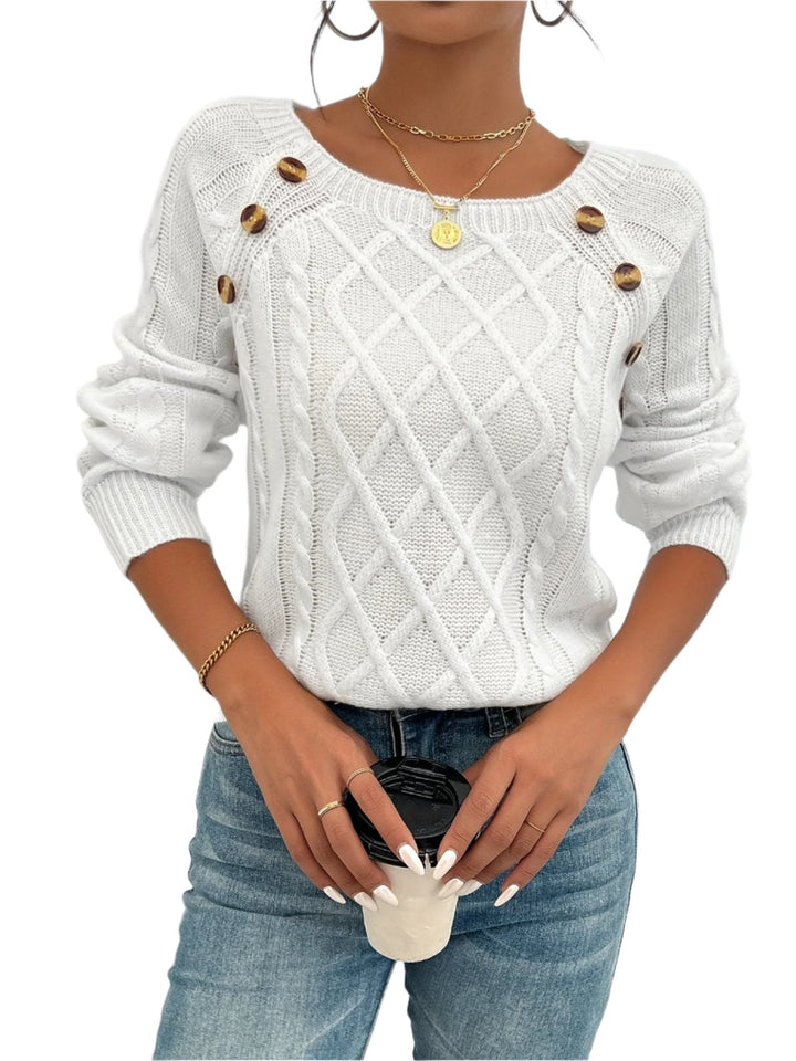 Ana | Women's cable pattern knitted sweater with crew neckline