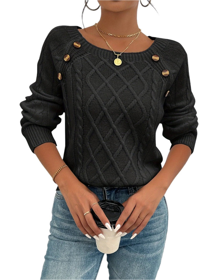 Ana | Women's cable pattern knitted sweater with crew neckline
