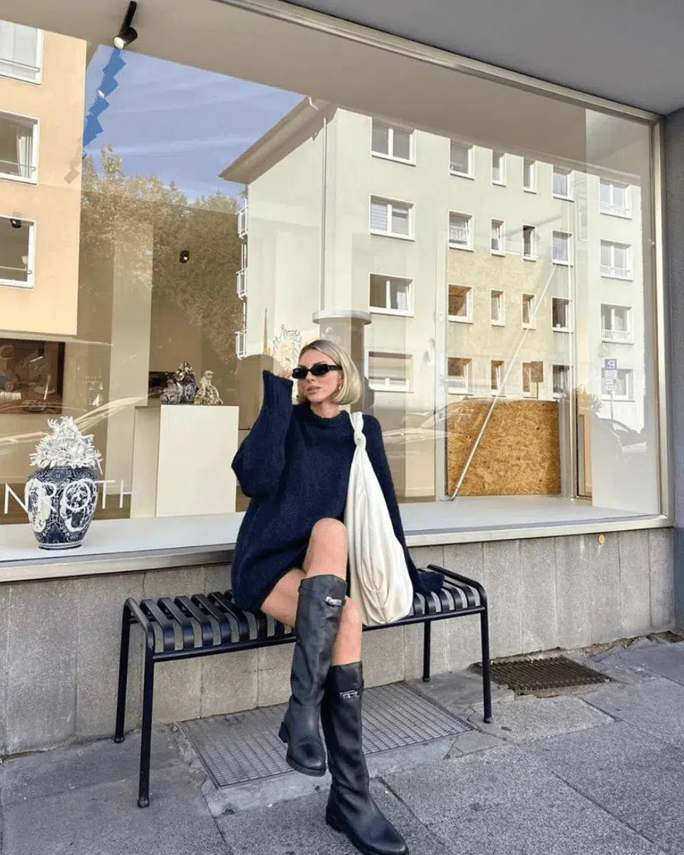 Stephanie | Women’s vegan leather knee-high boots with buckle detail