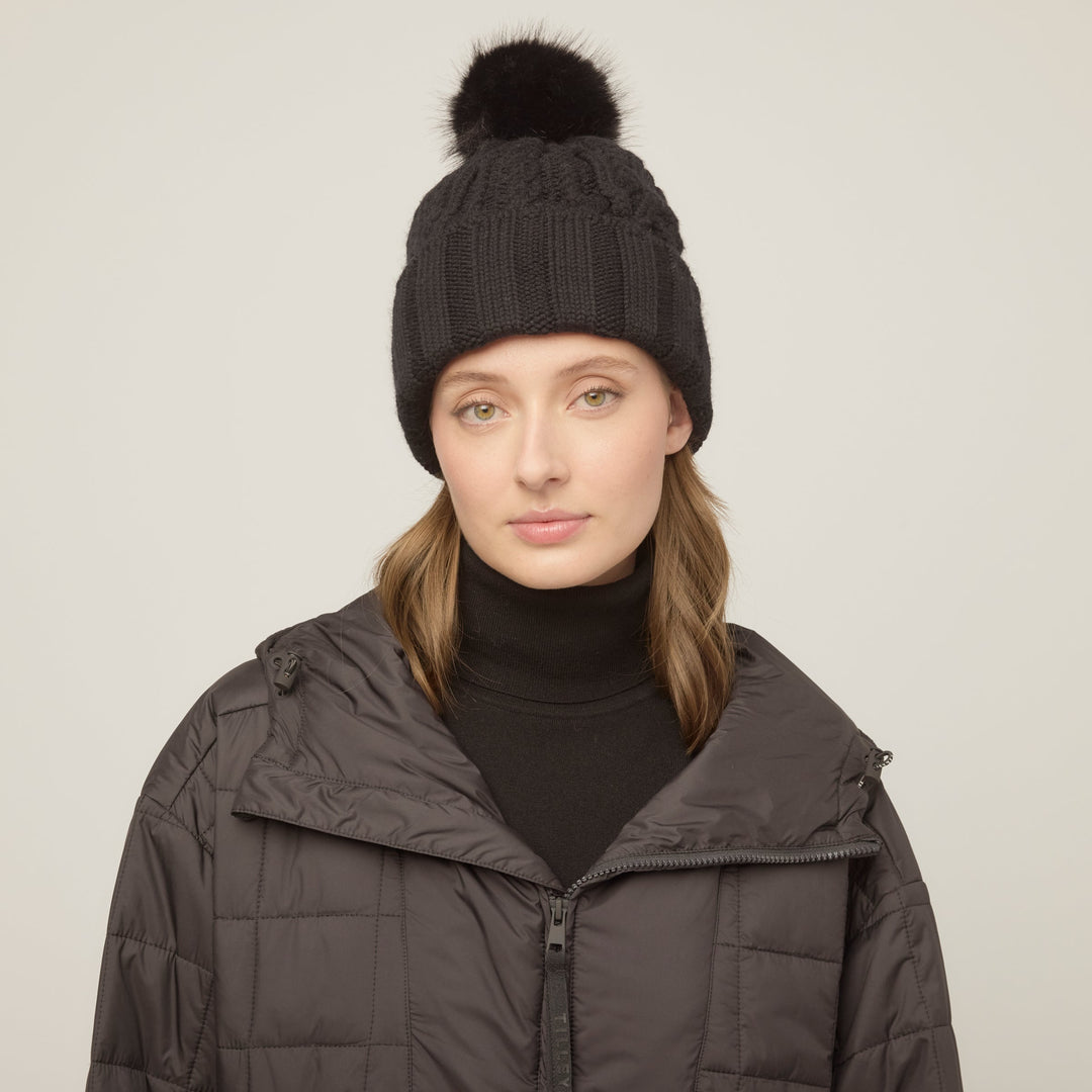 Lirena | Women’s textured cable knit pom beanie with a sculpted cold-season silhouette
