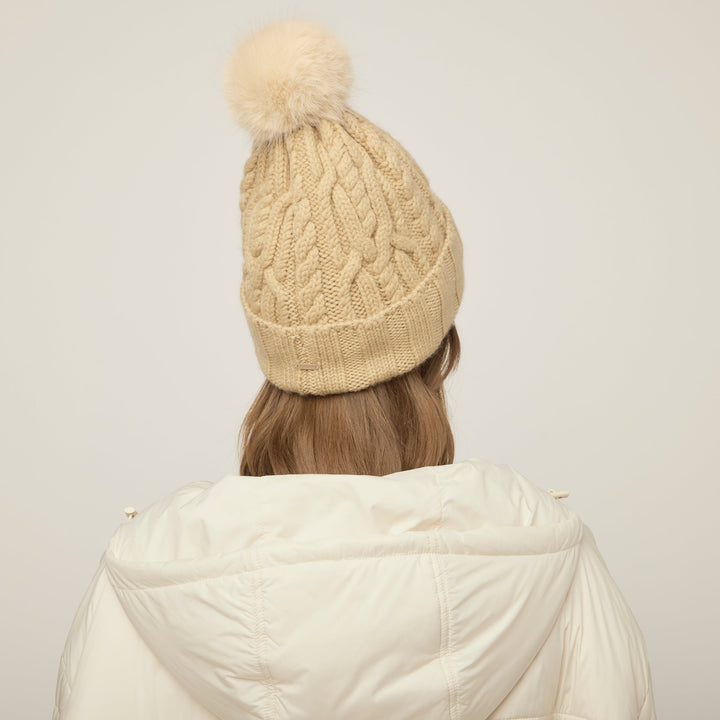 Lirena | Women’s textured cable knit pom beanie with a sculpted cold-season silhouette