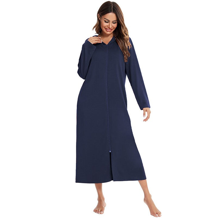 Lena | Women’s long bathrobe with hood, zipper closure and side pockets
