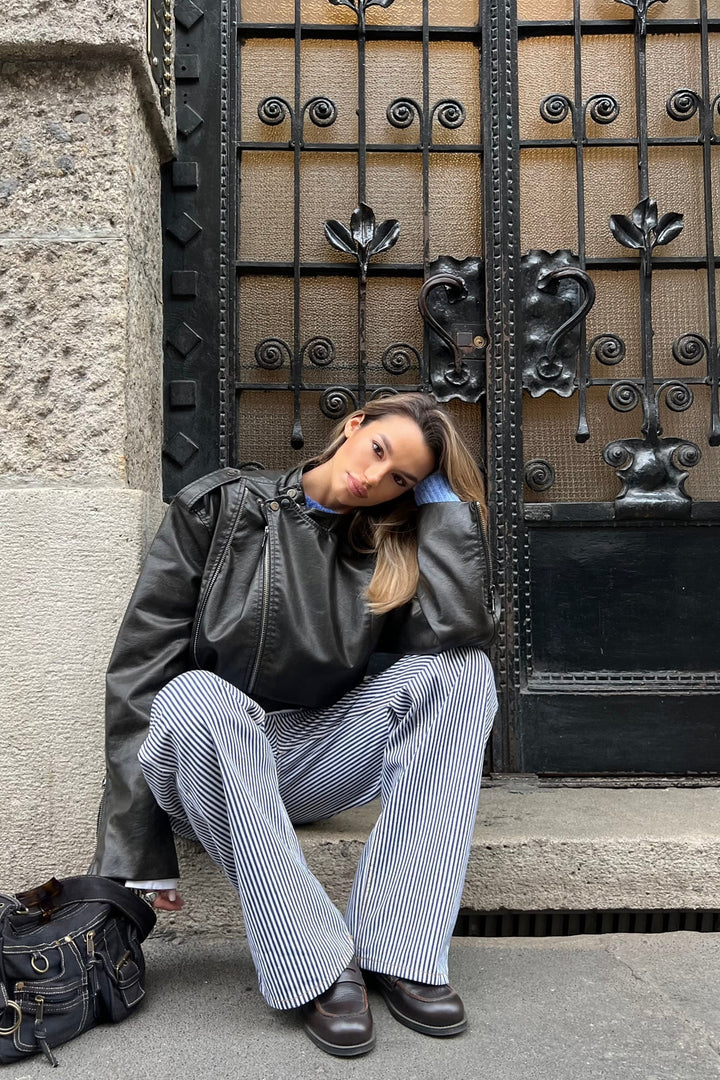 Andrea | Women’s striped jeans with low-rise fit and baggy leg