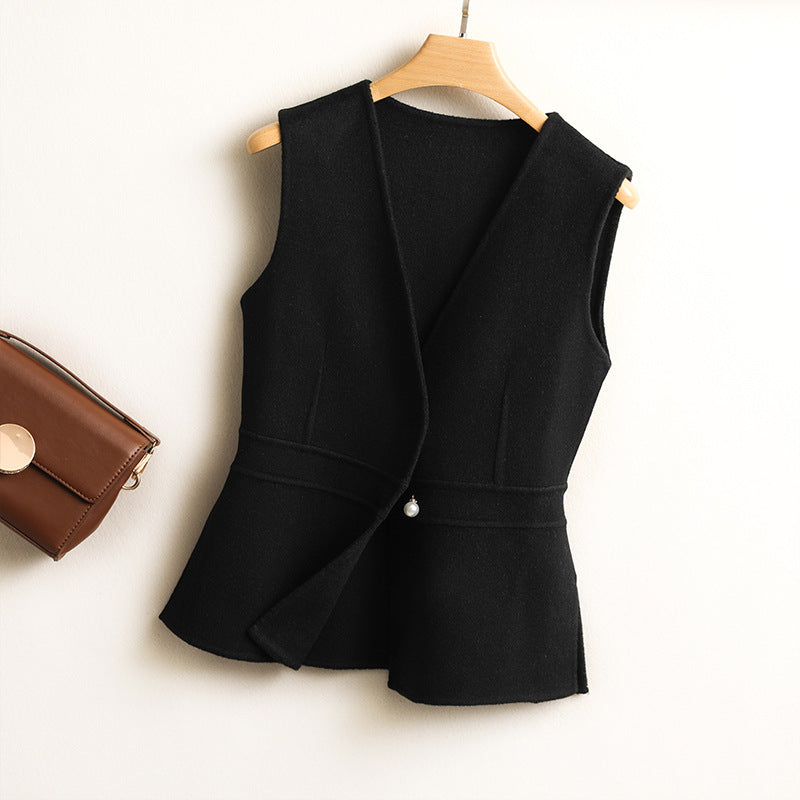 Ellie | Women’s sleeveless drape vest with pearl detail