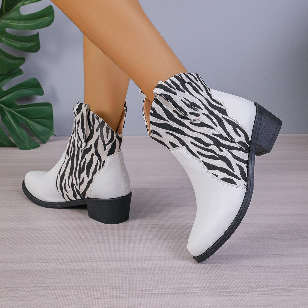 Helen | Women’s ankle boots with animal print, pointed toe and block heel