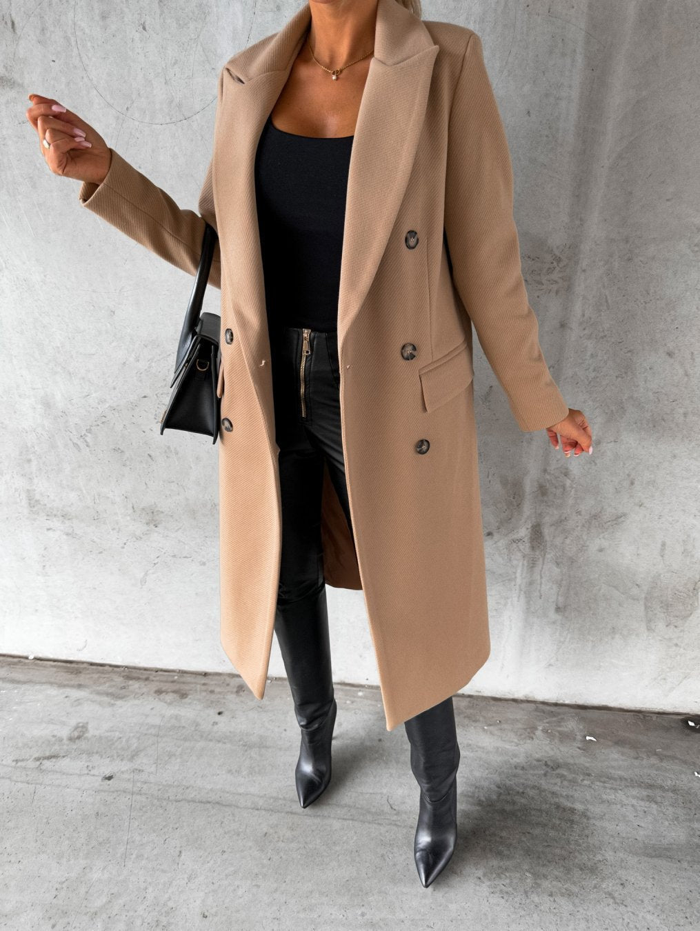 Olivia | Women’s long double-breasted coat with straight fit and blazer collar