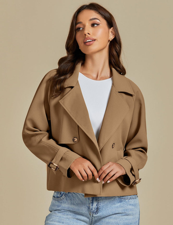 Arly | Women’s short trench coat with double-breasted design and notch lapel