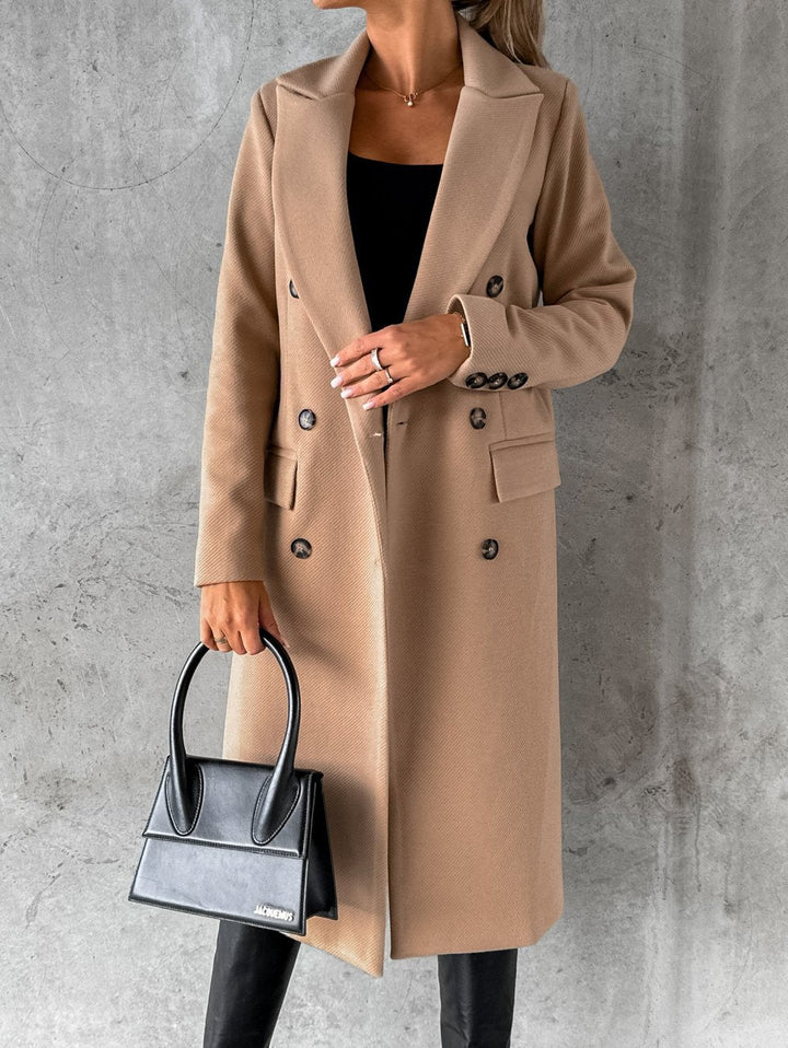 Olivia | Women’s long double-breasted coat with straight fit and blazer collar