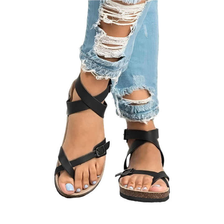 Maria | Women’s flat strappy sandals with buckle closure