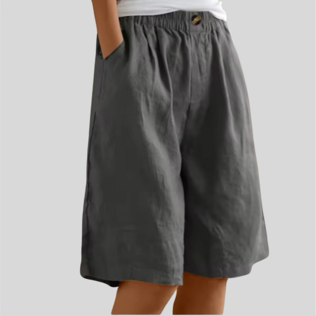 Alia | Wide-leg linen shorts with stretch waistband