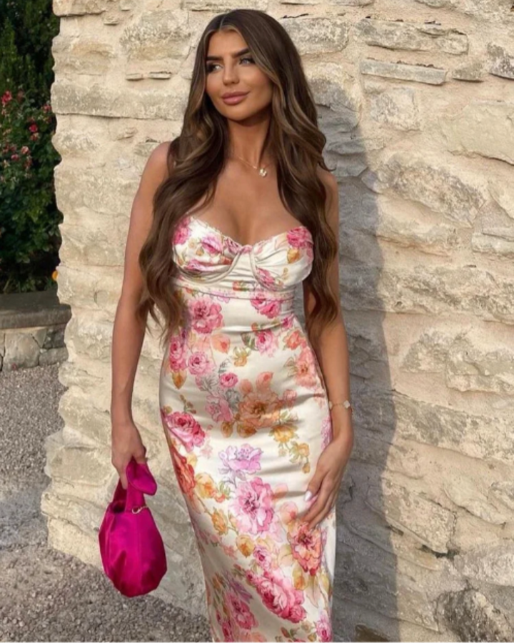 Alicia | Women’s floral maxi dress with flutter sleeves and defined waist