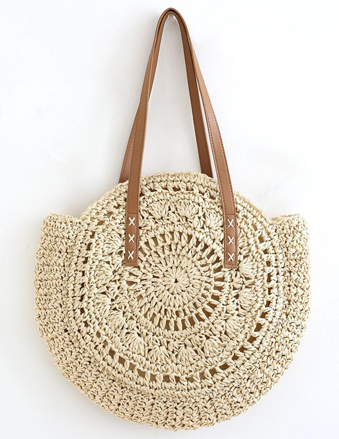 Janeth | Women’s handmade round straw tote bag with zipper closure
