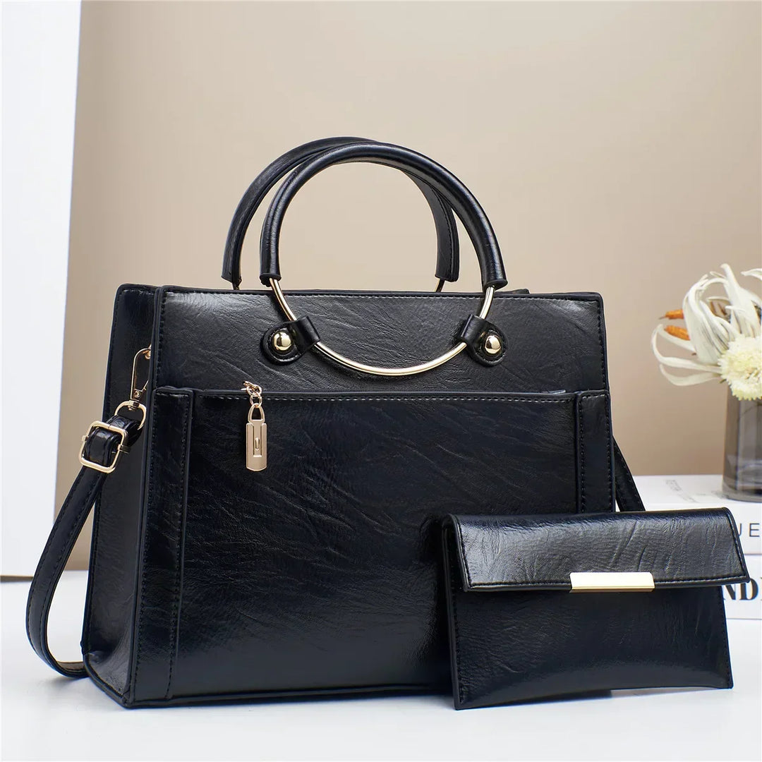 Ada | Women’s structured handbag set with metallic handle detail and matching wallet