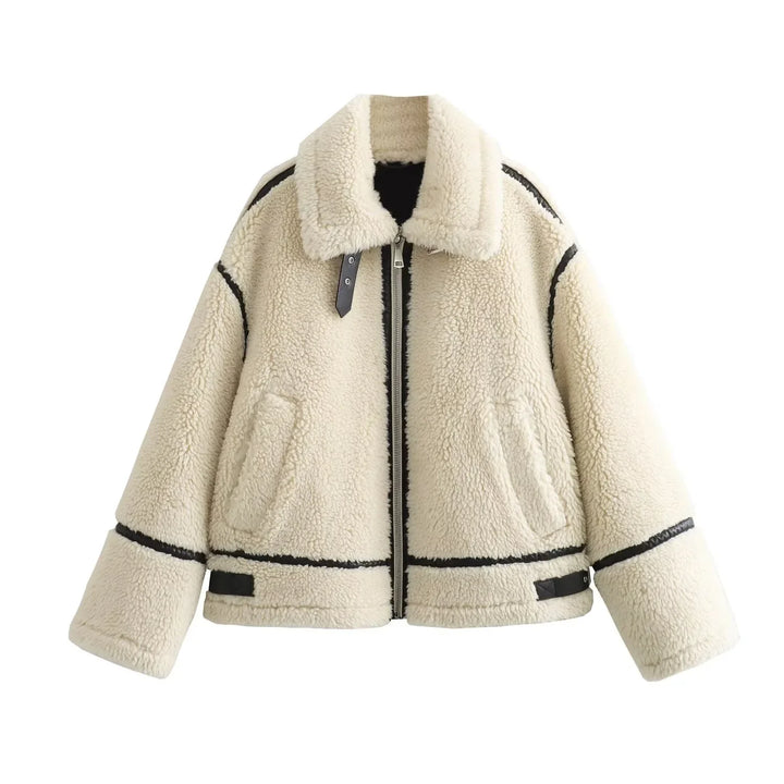 Eleanor | Women’s vegan sherpa jacket with leather accents
