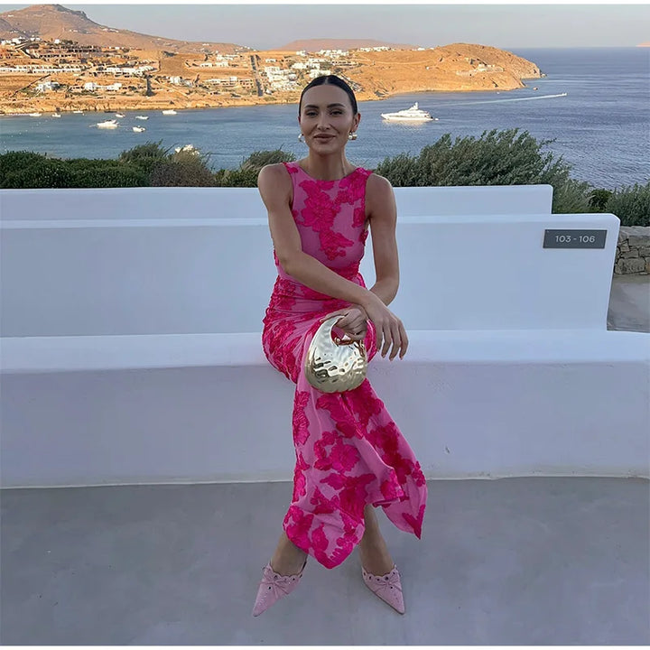 Rena | Women’s floral floor-length maxi dress with sculpted silhouette and classic neckline