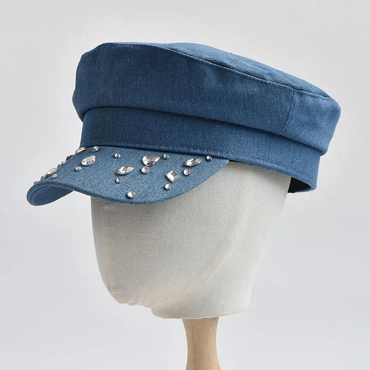 Alana | Women’s denim cabbie hat with gemstone accents