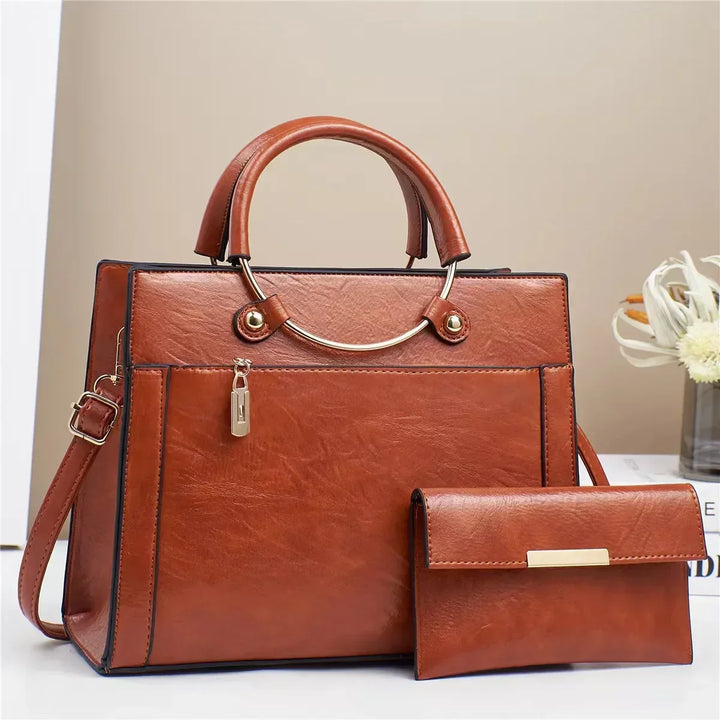 Ada | Women’s structured handbag set with metallic handle detail and matching wallet