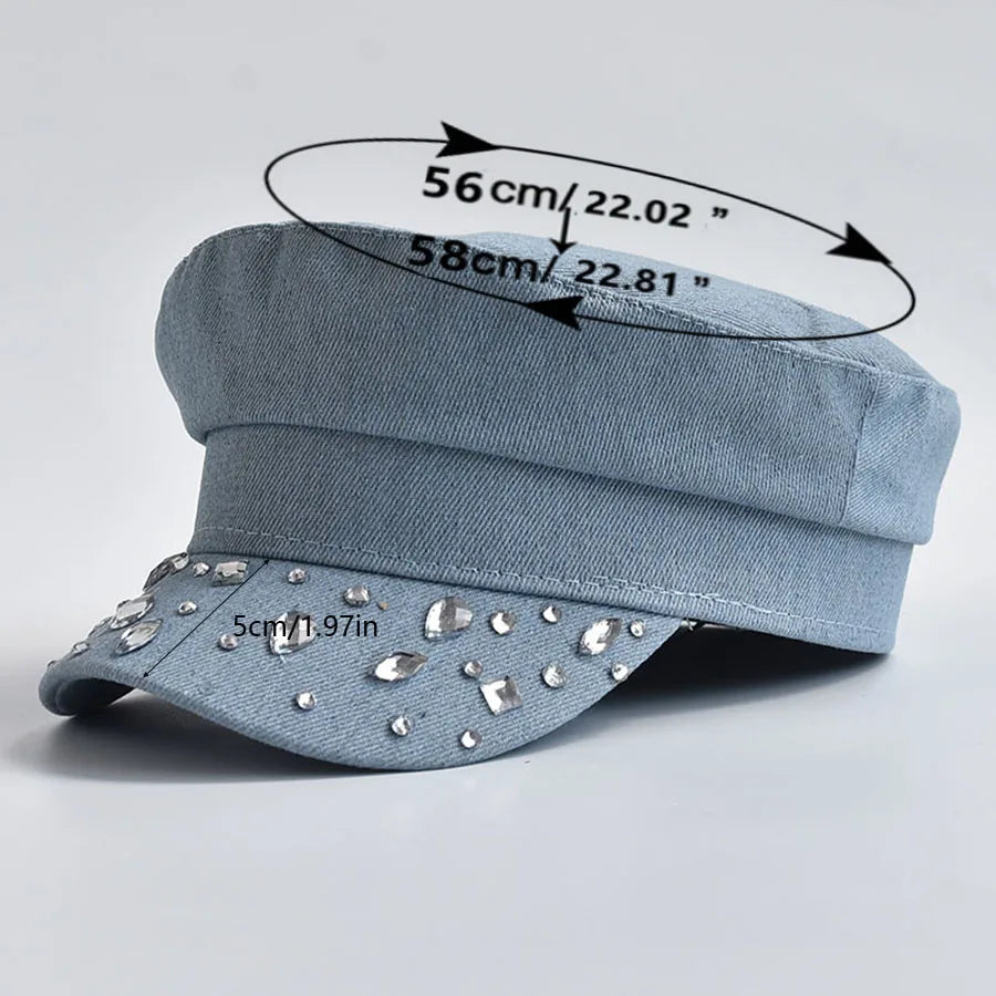 Alana | Women’s denim cabbie hat with gemstone accents