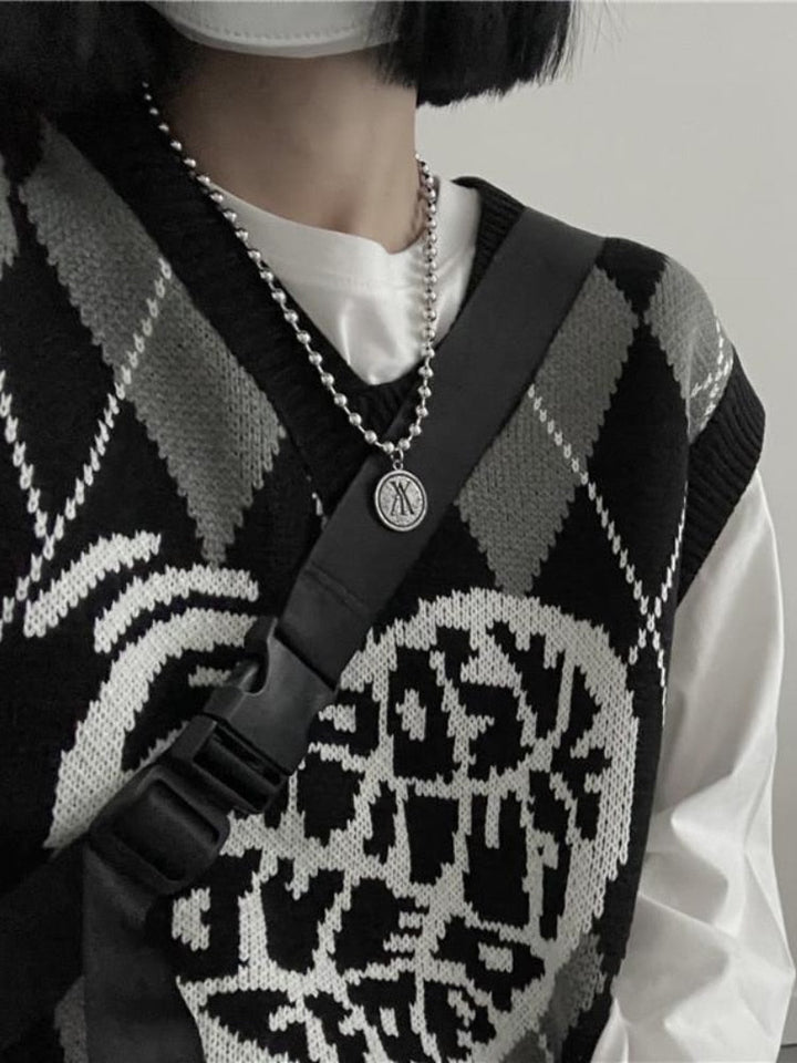 Mitch | Women’s argyle sweater vest with graphic heart design