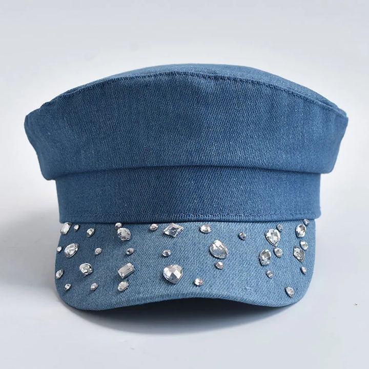 Alana | Women’s denim cabbie hat with gemstone accents